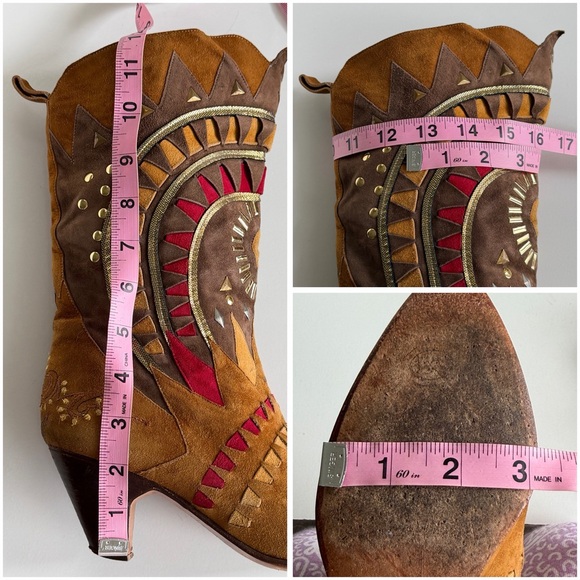 El Vaquero Studded Bohemian Suede Southwestern Aztec Heeled Boots Size 37.5 - Picture 16 of 16
